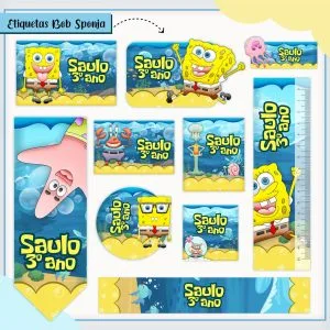 Etiqueta Escolar Tema Bob Esponja - Arquivo Digital