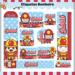 Etiqueta Escolar Tema Bombeiros - Arquivo Digital