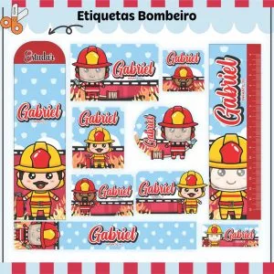Etiqueta Escolar Tema Bombeiros - Arquivo Digital 36 Etiqueta Escolar Tema Bombeiros - Arquivo Digital
