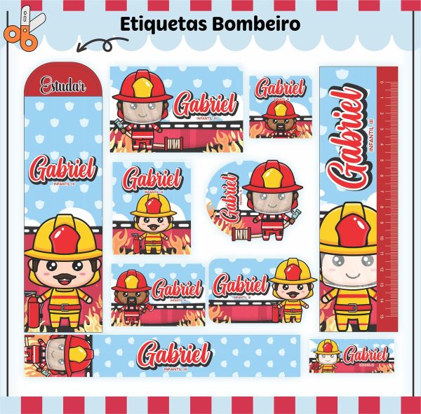 Etiqueta Escolar Tema Bombeiros - Arquivo Digital