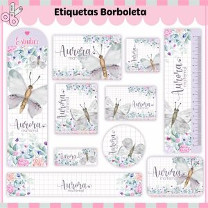 Etiqueta Escolar Tema Borboletas V3 - Arquivo Digital