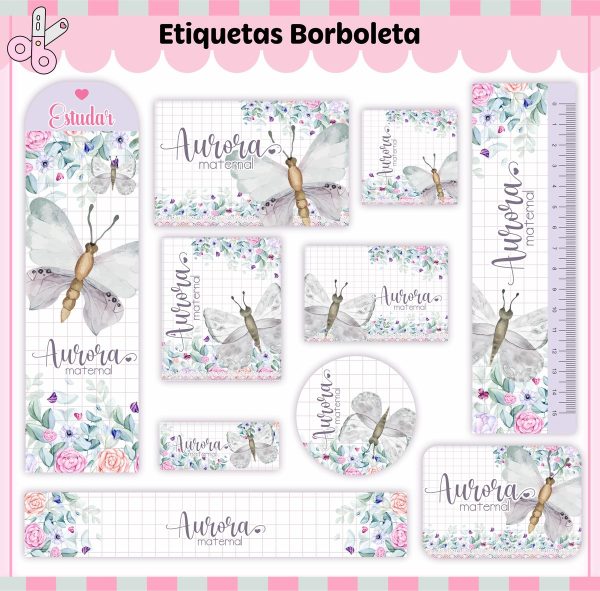 Etiqueta Escolar Tema Borboletas V3 - Arquivo Digital