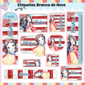 Etiqueta Escolar Tema Branca de Neve - Arquivo Digital