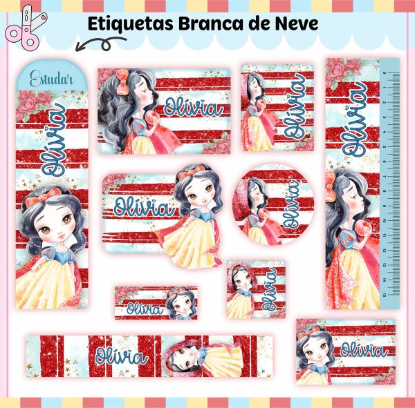 Etiqueta Escolar Tema Branca de Neve - Arquivo Digital