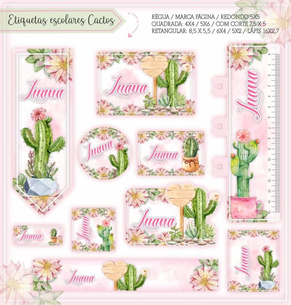 Etiqueta Escolar Tema Cactos - Arquivo Digital