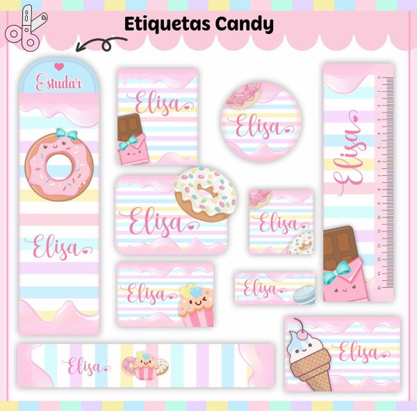 Etiqueta Escolar Tema Candy - Arquivo Digital