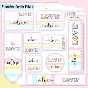 Etiqueta Escolar Tema Candy Colors - Arquivo Digital