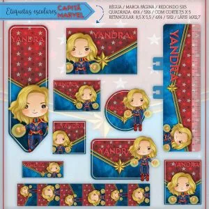 Etiqueta Escolar Tema Capitã Marvel - Arquivo Digital 11 Etiqueta Escolar Tema Capitã Marvel - Arquivo Digital