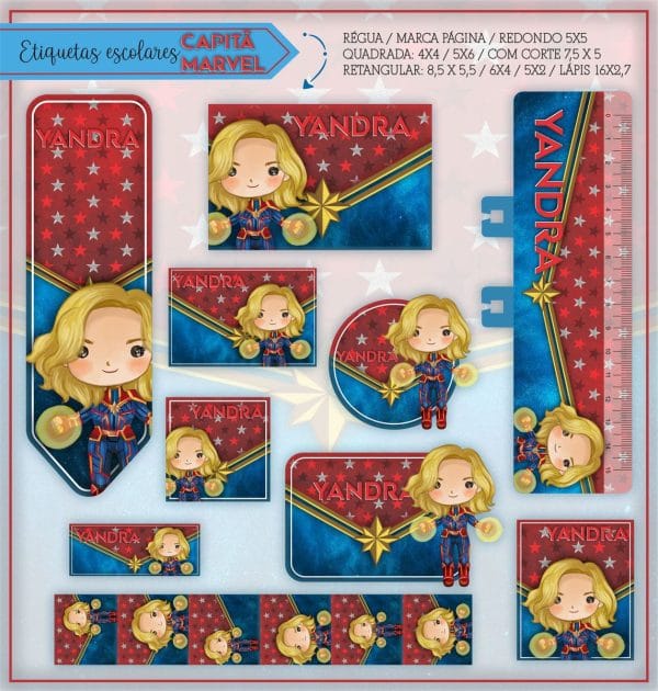 Etiqueta Escolar Tema Capitã Marvel - Arquivo Digital