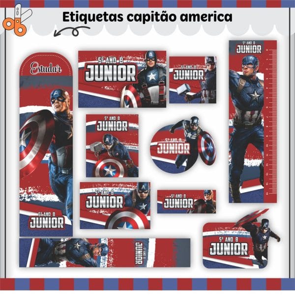 Etiqueta Escolar Tema Capitão América - Arquivo Digital