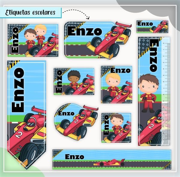 Etiqueta Escolar Tema Carros - Arquivo Digital