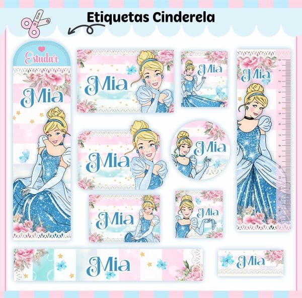 Etiqueta Escolar Tema Cinderela V2 - Arquivo Digital
