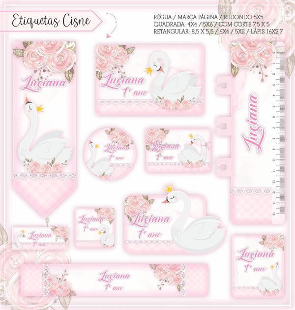 Etiqueta Escolar Tema Cisne - Arquivo Digital