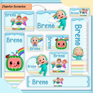 Etiqueta Escolar Tema Cocomelon - Arquivo Digital