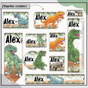 Etiqueta Escolar Tema Dinossauro T-Rex - Arquivo Digital