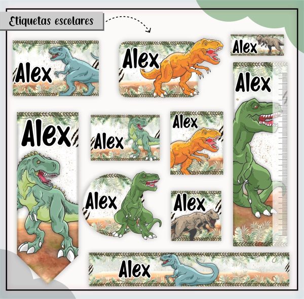 Etiqueta Escolar Tema Dinossauro T-Rex - Arquivo Digital