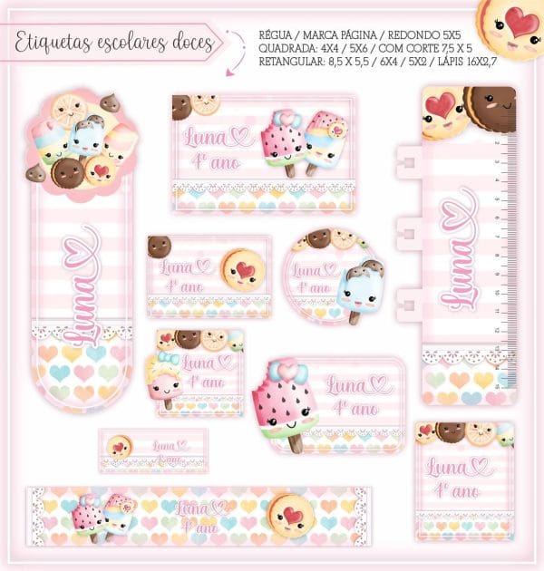 Etiqueta Escolar Tema Doces - Arquivo Digital