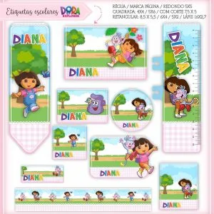 Etiqueta Escolar Tema Dora Aventureira - Arquivo Digital