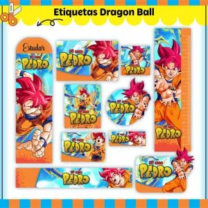 Etiqueta Escolar Tema Dragon Ball - Arquivo Digital 25 Etiqueta Escolar Tema Dragon Ball - Arquivo Digital