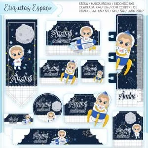 Etiqueta Escolar Tema Espaço - Arquivo Digital