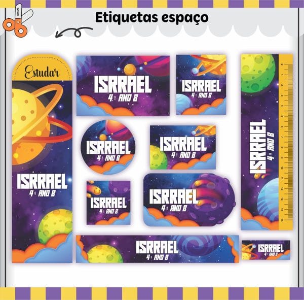 Etiqueta Escolar Tema Espaço V2 - Arquivo Digital