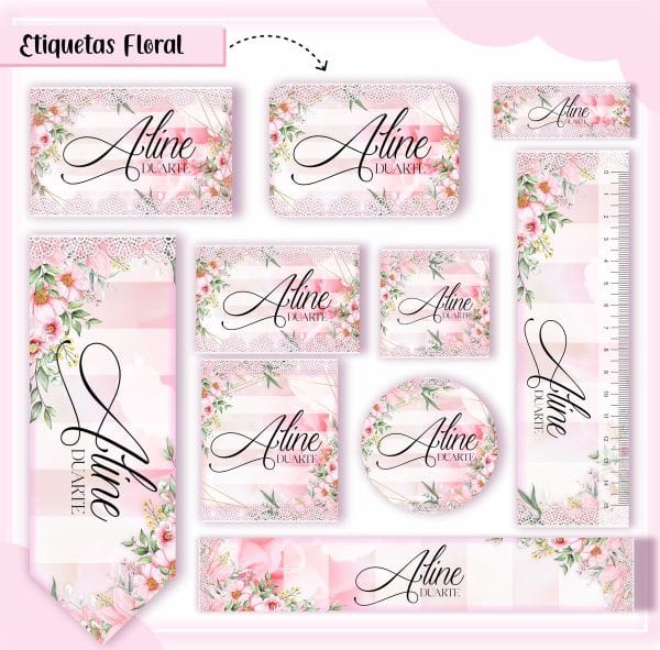 Etiqueta Escolar Tema Floral - Arquivo Digital