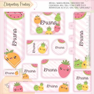 Etiqueta Escolar Tema Frutinhas - Arquivo Digital