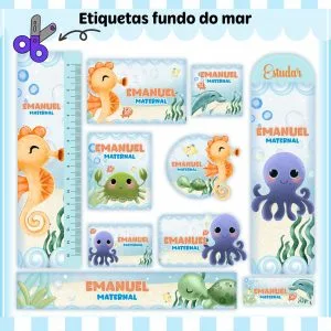 Etiqueta Escolar Tema Fundo do Mar Menino - Arquivo Digital 35 Etiqueta Escolar Tema Fundo do Mar Menino - Arquivo Digital
