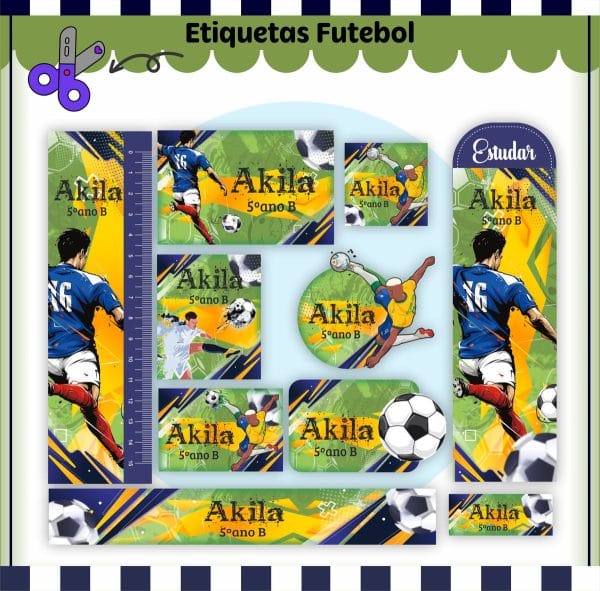 Etiqueta Escolar Tema Futebol - Arquivo Digital
