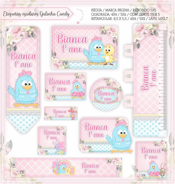 Etiqueta Escolar Tema Galinha Candy - Arquivo Digital