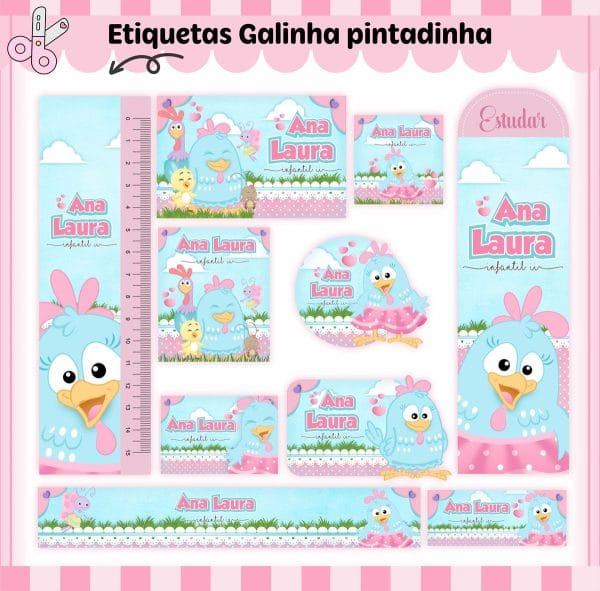 Etiqueta Escolar Tema Galinha Pintadinha Menina Arq. Digital