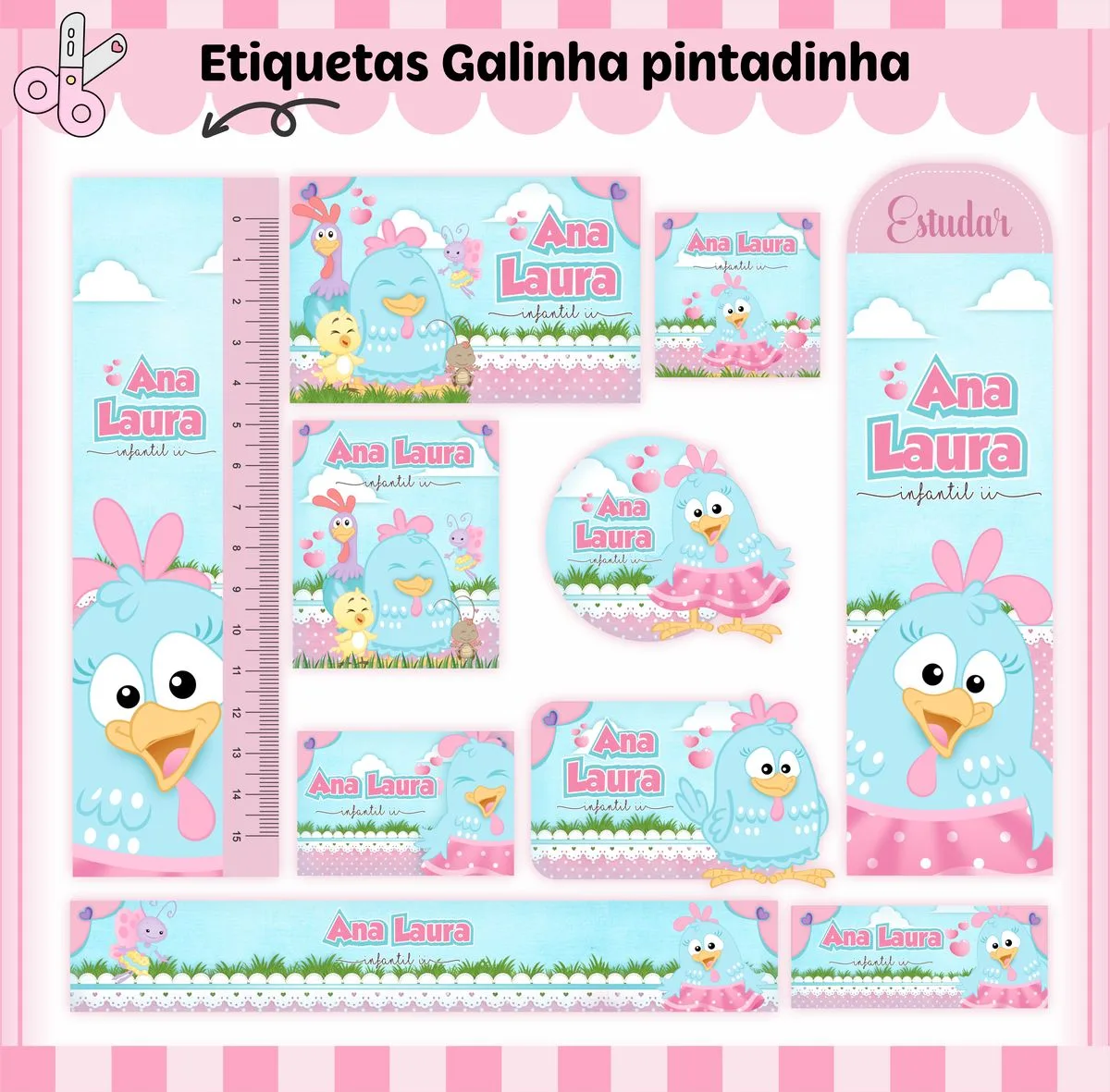 Etiqueta Escolar Tema Galinha Pintadinha Menina Arq. Digital 1 Etiqueta Escolar Tema Galinha Pintadinha Menina Arq. Digital