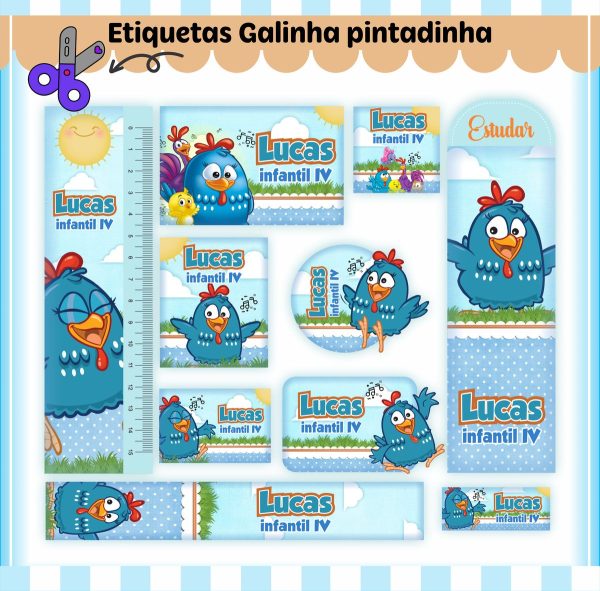 Etiqueta Escolar Tema Galinha Pintadinha Menino Arq. Digital