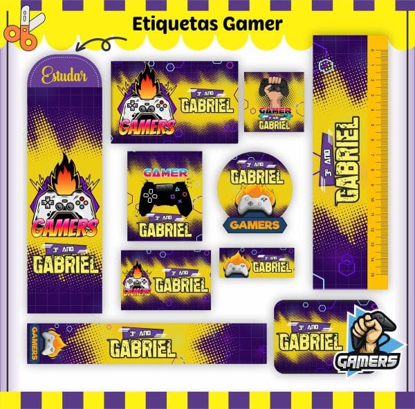 Etiqueta Escolar Tema Gamer V2 - Arquivo Digital