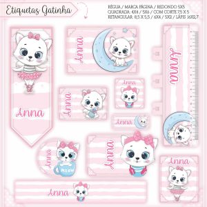 Etiqueta Escolar Tema Gatinha - Arquivo Digital
