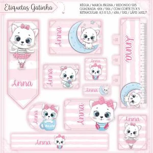 Etiqueta Escolar Tema Gatinha - Arquivo Digital 30 Etiqueta Escolar Tema Gatinha - Arquivo Digital