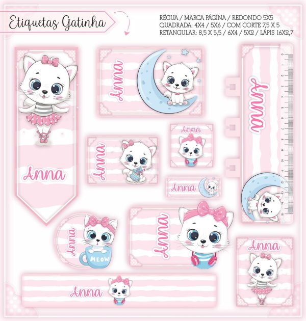 Etiqueta Escolar Tema Gatinha - Arquivo Digital