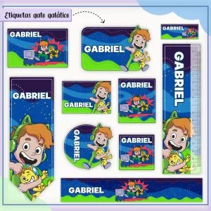 Etiqueta Escolar Tema Gato Galático - Arquivo Digital