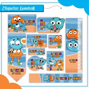 Etiqueta Escolar Tema Gumball - Arquivo Digital 6 Etiqueta Escolar Tema Gumball - Arquivo Digital