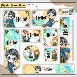 Etiqueta Escolar Tema Harry Potter Colors - Arquivo Digital 30 Etiqueta Escolar Tema Harry Potter Colors - Arquivo Digital