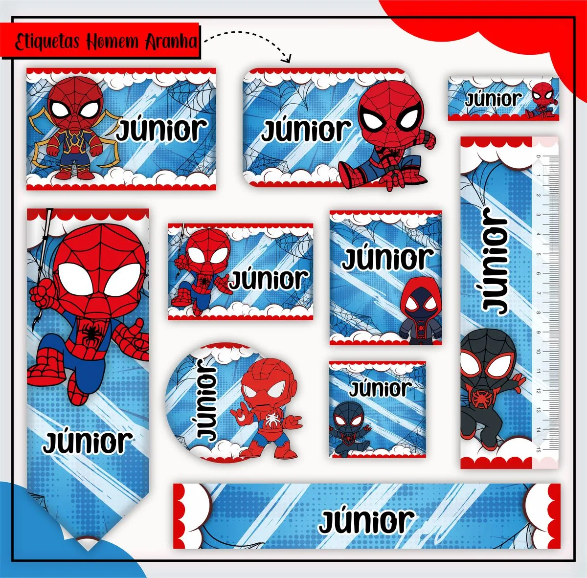 Etiqueta Escolar Tema Homem Aranha - Arquivo Digital