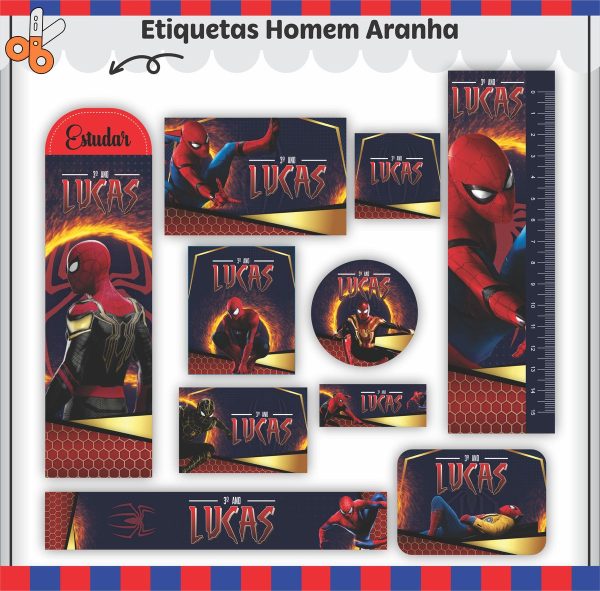 Etiqueta Escolar Tema Homem Aranha V2 - Arquivo Digital