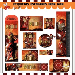 Etiqueta Escolar Tema Homem de Ferro - Arquivo Digital