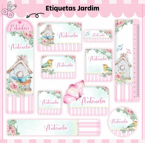 Etiqueta Escolar Tema Jardim V2 - Arquivo Digital