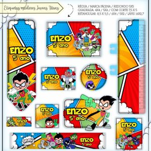 Etiqueta Escolar Tema Jovens Titãs - Arquivo Digital
