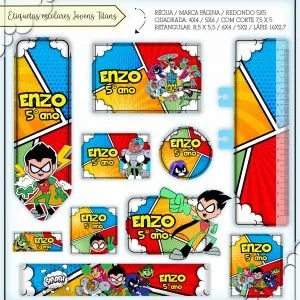 Etiqueta Escolar Tema Jovens Titãs - Arquivo Digital 25 Etiqueta Escolar Tema Jovens Titãs - Arquivo Digital