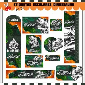 Etiqueta Escolar Tema Jurassic - Arquivo Digital