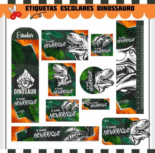 Etiqueta Escolar Tema Jurassic - Arquivo Digital