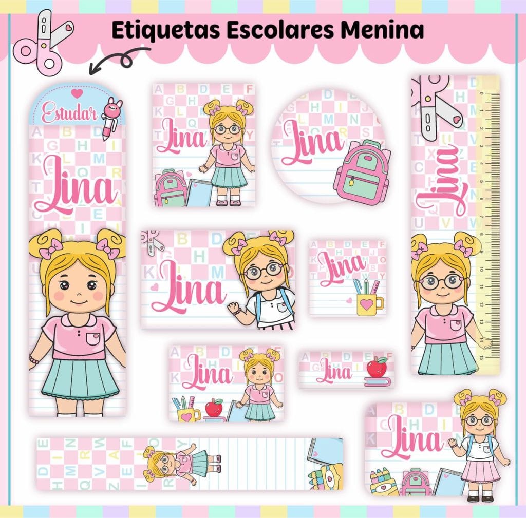 Etiqueta Escolar Tema Kit Aluninhas - Arquivo Digital - Ello Criativo