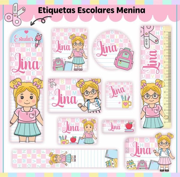 Etiqueta Escolar Tema Kit Aluninhas - Arquivo Digital